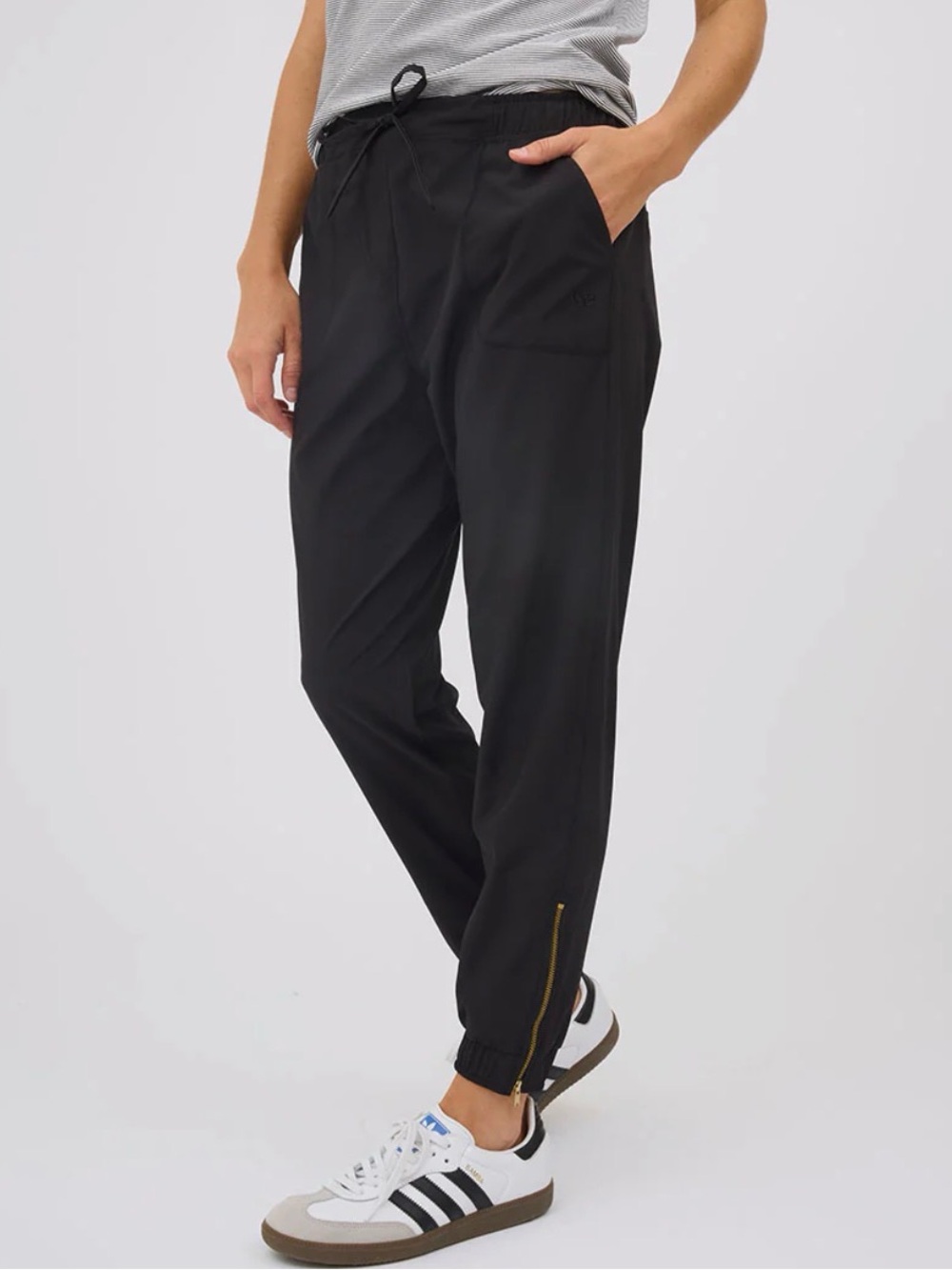 Albion Black Drawstring Track Joggers Jetsetters with Ankle Zips